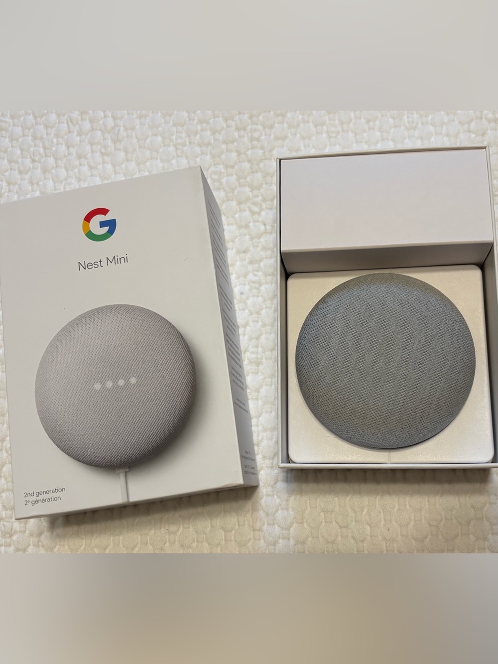 Google Nest Mini 2nd Generation smart speaker in original box